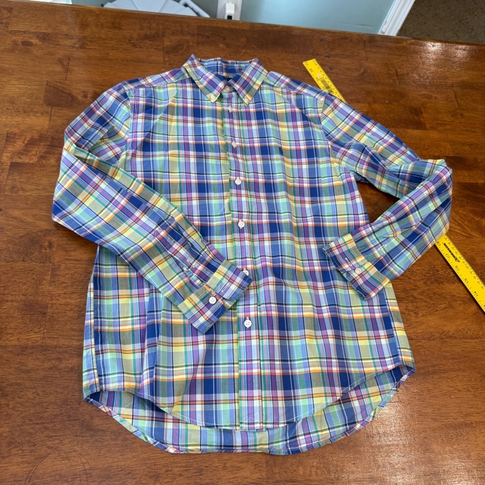 Ralph Lauren Multicolor purple blue yellow Plaid Shirt size large 14-16
